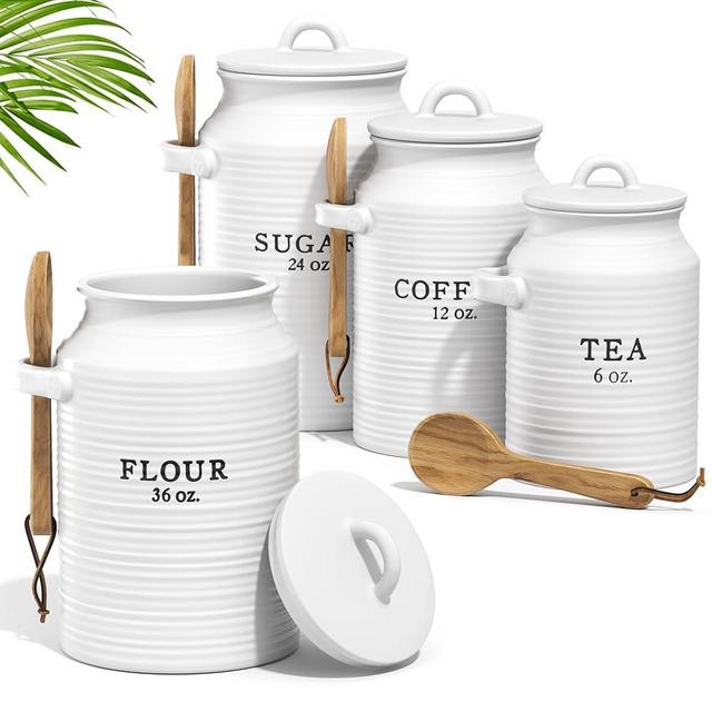 Barnyard Designs Ceramic Abby Collection Sugar Coffee Tea Flour Canister Set Bundle