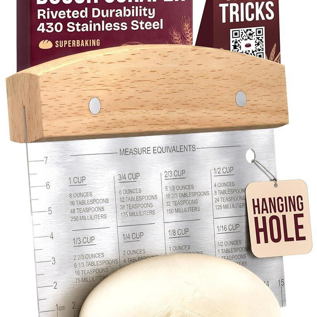 Superbaking Dough Scraper - 6" Bench Scraper - Dough Cutter with Ruler - Pastry & Cake Scraper - Kitchen Tools Sourdough Baking Supplies - Bread Making Tools & Accessories for Home Bakers