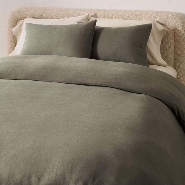 European Flax Linen Duvet, Full/Queen, Balsam Green