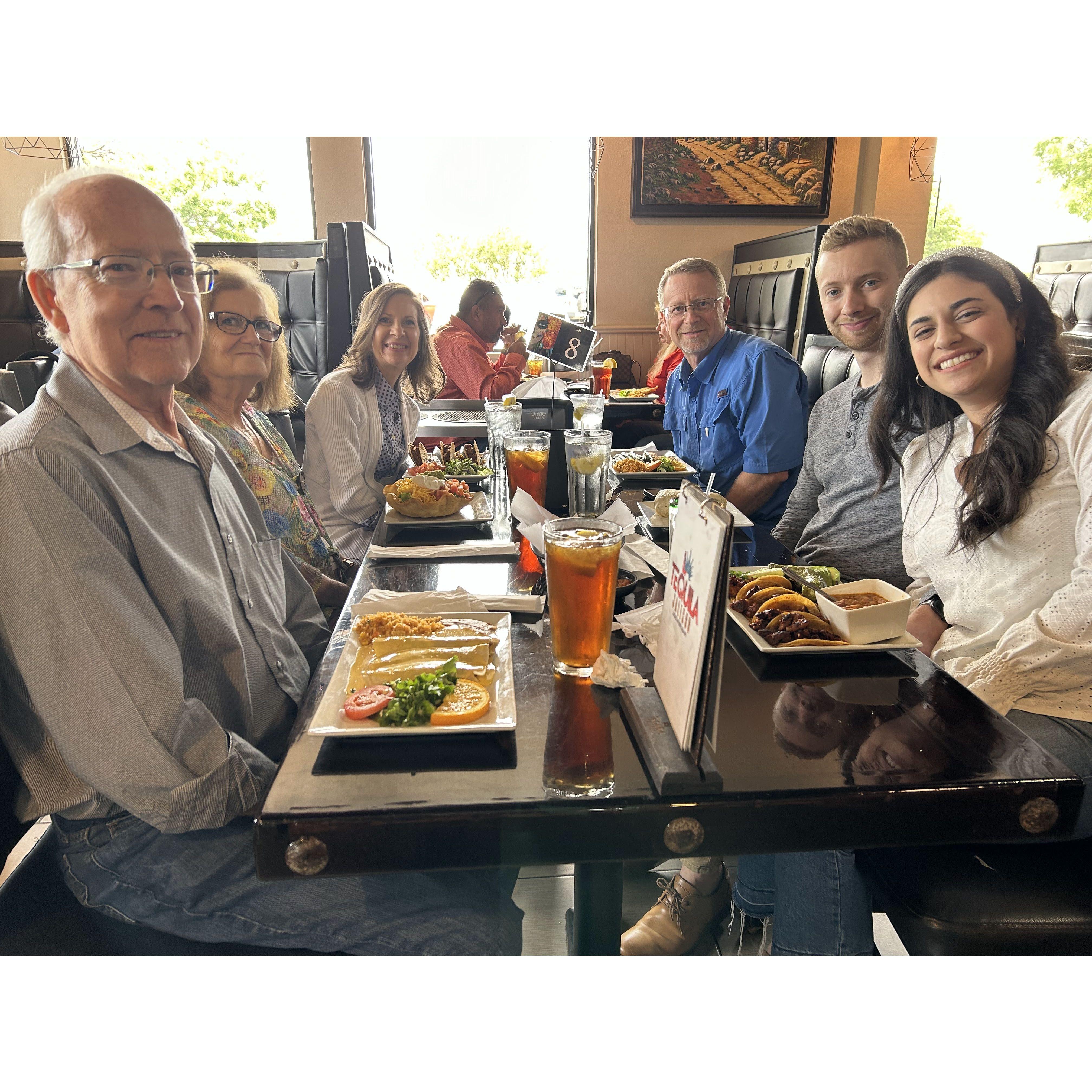 Lunch with Blake's grandparents and parents in Fredericksburg. 
Summer 2023.