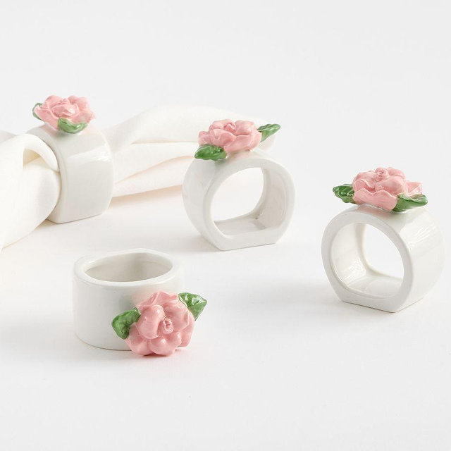 LoveShackFancy Napkin Rings, Set of 4 - Pink/White