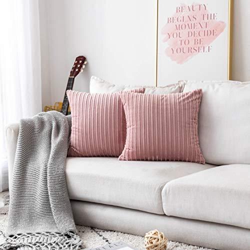 UGASA Velvet Soft Soild Decorative Pillow Covers Christmas Cushion Case for Sofa/Bedroom/Car, Set of 2, 18x18 Inch, Baby Pink