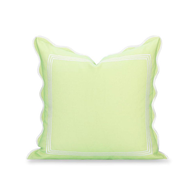 Hofdeco Premium Grandmillennial Patio Indoor Outdoor Throw Pillow Cover Only, 20"x20" Water Repellent for Backyard, Couch, Poolside, Grass Green Embroidered Frame
