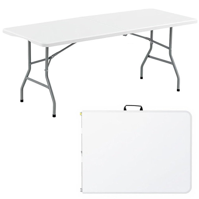 LING RONG Folding Table 6FT Portable Heavy Duty Plastic Table with Carrying Handle Fold-in-Half Utility Foldable Tables for Parties Wedding Events Dining Indoor Outdoor Picnic (White)