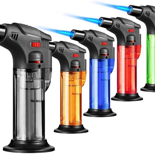 Torch Lighters 5 Pack Butane Refillable Jet Flame Torch Lighter Multi Utility Lighter Blow Windproof Torch for Candle Fireplace Camping Grill BBQ(Fuel Not Included)