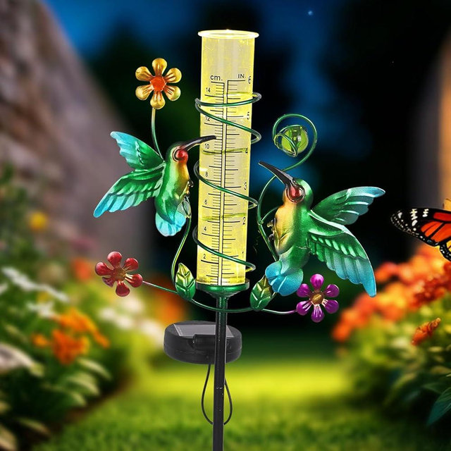 YHSOLAR Hummingbird Rain Gauge Outdoor for Measuring Precipitation, Accurate Rain Gauges Outdoors Best Rated Unbreakable for Yard Garden Decoration