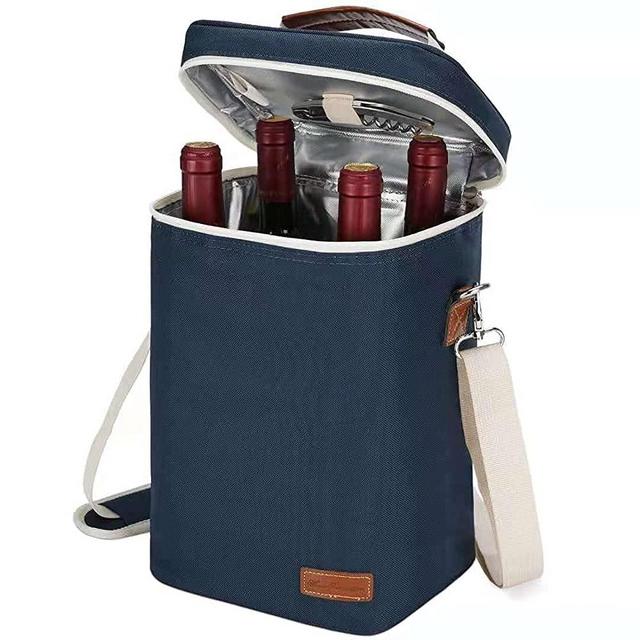 4 Bottle Insulated Wine Tote Wine Carrier Bag, Travel Padded Wine Cooler with Corkscrew Opener and Adjustable Shoulder Strap, Perfect Wine Lover's or Wedding Gift