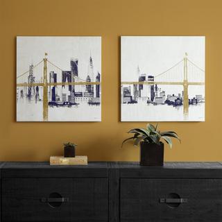 Bridge and Skyline 2-Piece Metallic Foil Printed Canvas Set