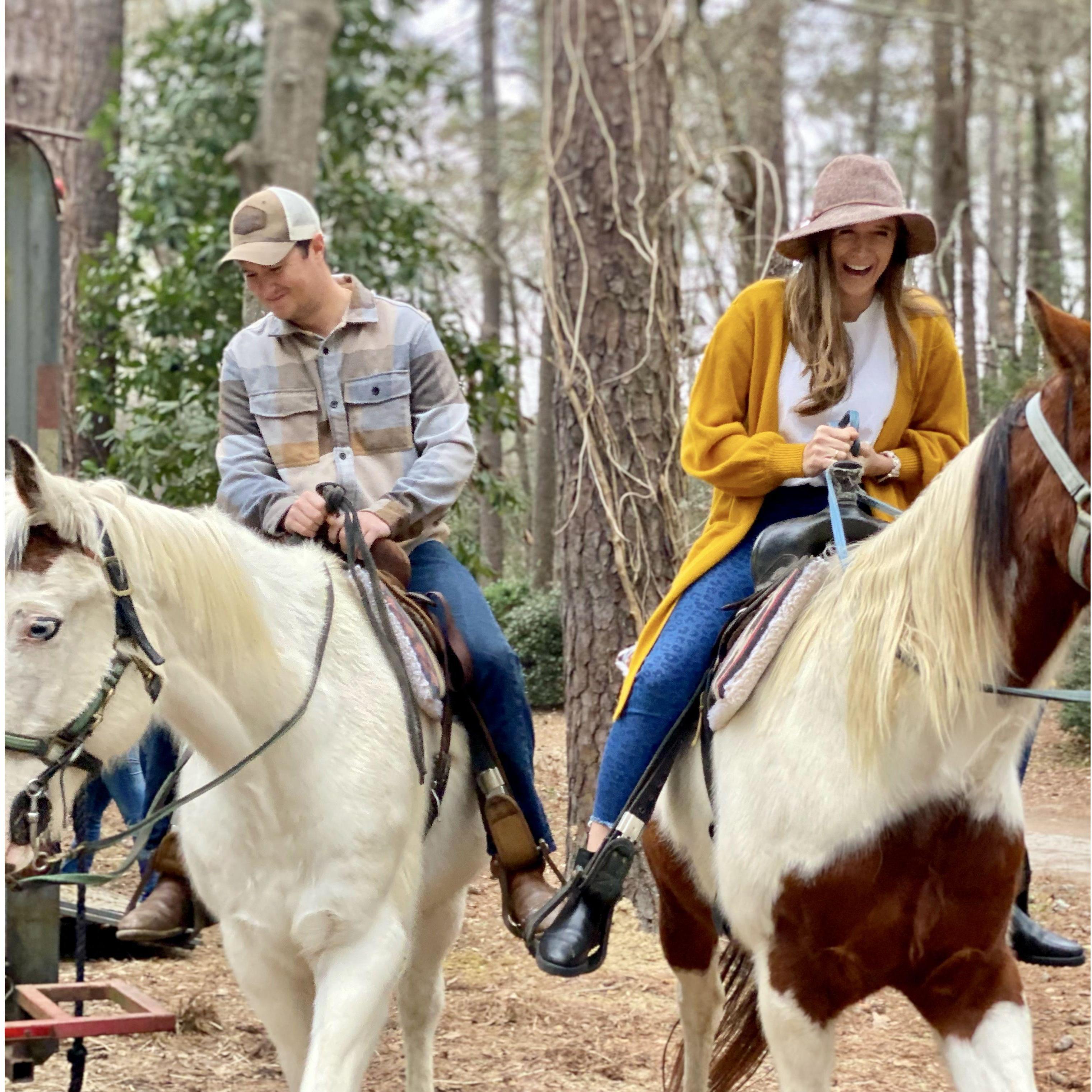 Our first dating Anniversary. We decided to ride horses in Hitchcock Woods. It was a fun time had by all!