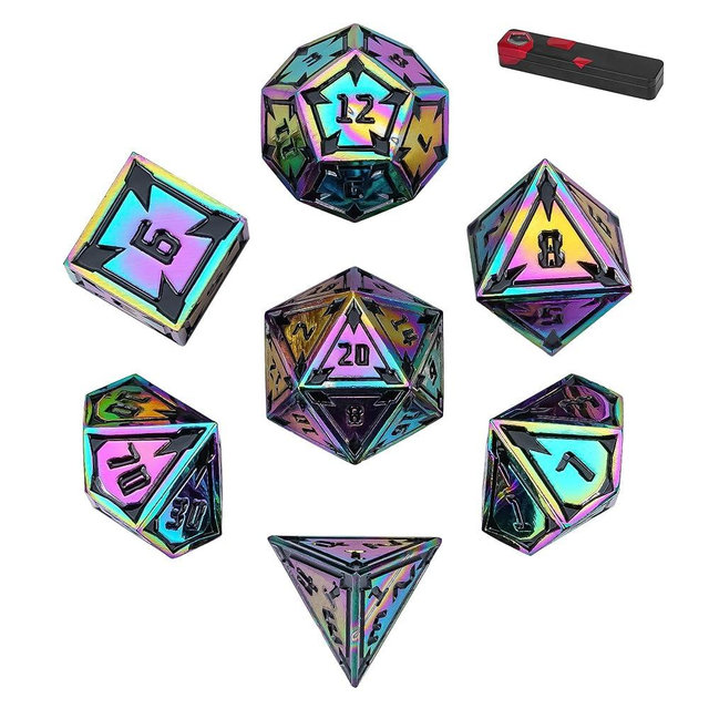 UDIXI Metal Dice Set D&D, 7-Piece Heavy Metallic DND Dice Set RPG Set with Gorgeous Gift Case for Role Playing Game and Tabletop Game (Colorful)