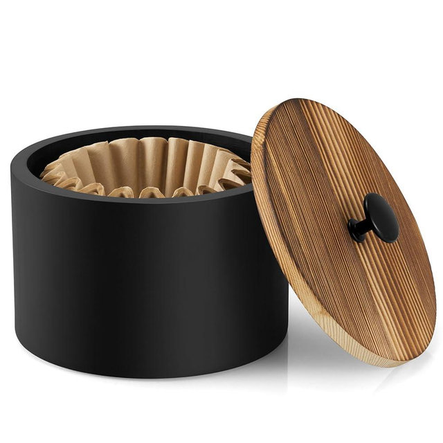 BWODYAY Coffee Filter Holder, Wood Filter Storage Container for Counter, Coffee Bar Accessories for Home Decor, Black