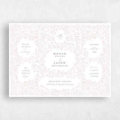 Pink Floral Wedding Invitation - Eze Landscape