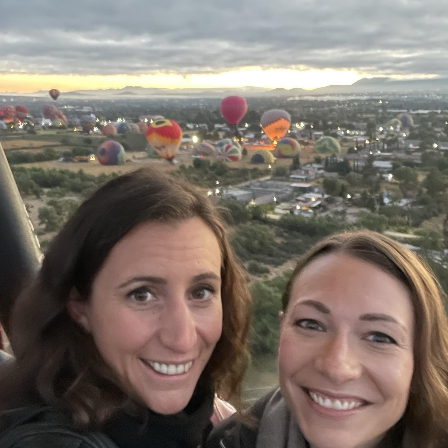 Sunrise in Mexico above the pyramids in a hot air balloon