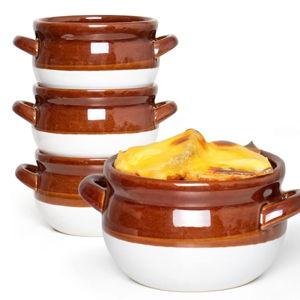 French Onion Soup Bowls with Handles, 16 Oz Ceramic Soup Serving Bowl Crocks - Oven Safe Bowls for Chili, Beef Stew, Cereal, Pot Pies, Set of 4