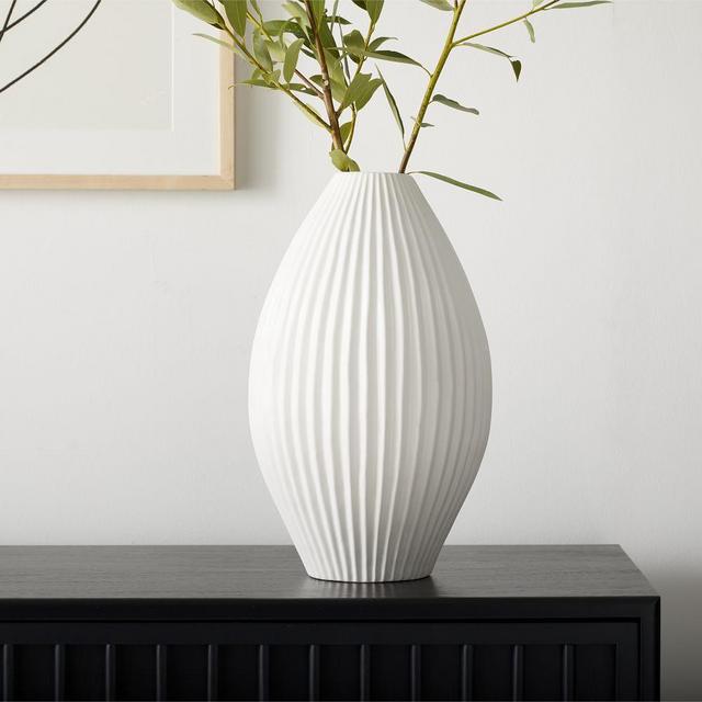 Sanibel Textured Vase, White, Wide Tapered