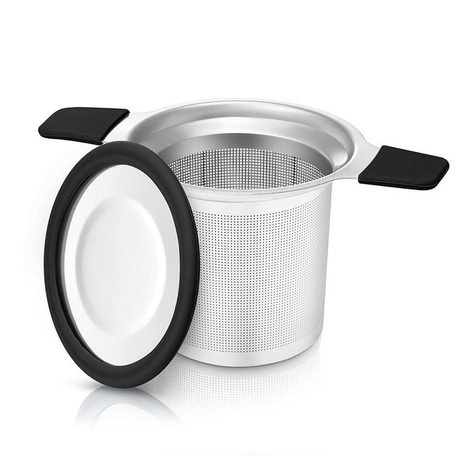 Stainless Steel Tea Infuser for Loose Leaf Tea – Extra Fine Mesh Strainer with Heat Proof Double Handles & Lid, Reusable Filter Fits Mugs, Cups & Teapots, Black