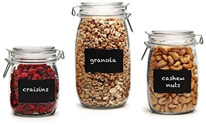 Circleware Chalk it up Chalkboard Glass Jar Canister Set with Hermetic Locking Lids, Set of 3, 5.5"/6.5"/8", Clear