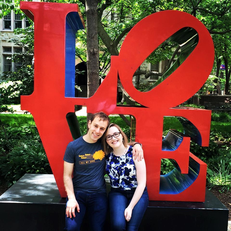 Right after graduation, in front of the famous LOVE statue on campus, on one of our last days in Philly.