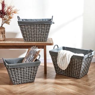 3-Piece Rectangular Hand Woven Lined Basket Set