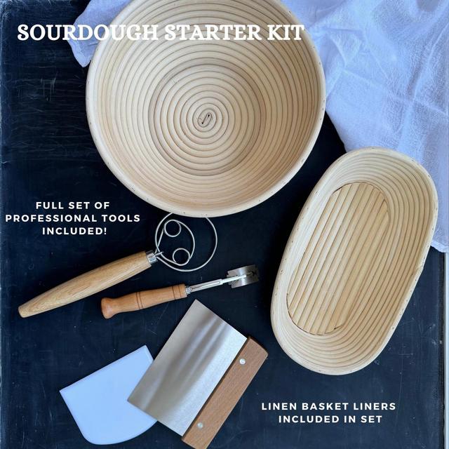 Sourdough Starter Set for Baker Housewarming Gift Home Baker Gift Idea for Her Sourdough Basket for Bread Baking Kit Newlywed Keepsake Gift