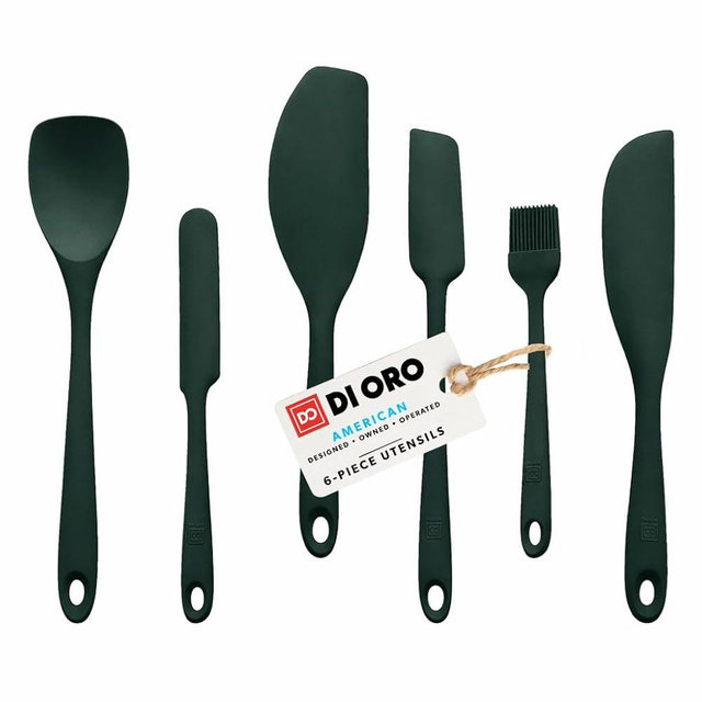 DI ORO 6-Piece Silicone Spatula Set - Rubber Kitchen Utensils for Baking, Cooking & Mixing - Heat-Resistant 600°F BPA Free Spatulas for Nonstick Cookware - Dishwasher Safe (Forest Green)
