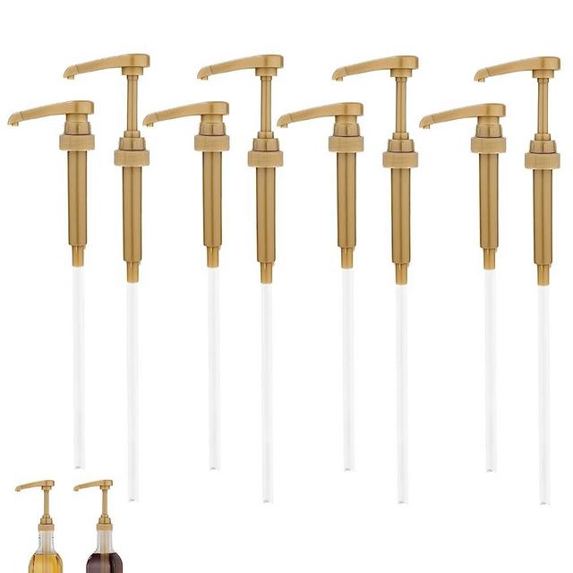 8 Packs Coffee Syrup Pump, Fits Most 750ml Syrup Bottle (for Torani, Davinci, Matteo, Jordan's Skinny Syrup Bottles) Flavored Syrup Dispenser Syrup Pumps for Coffee Bar and Home, No Dripping (Gold)