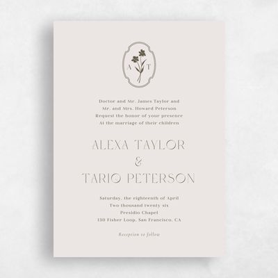 Light Greige, Grey Wedding Invitation - Gaia Classic