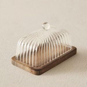 BOROSILICATE GLASS AND WOOD BUTTER DISH | Zara