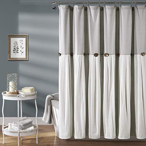 Lush Decor Linen Button Shower Curtain, 72" x 72", Gray & White