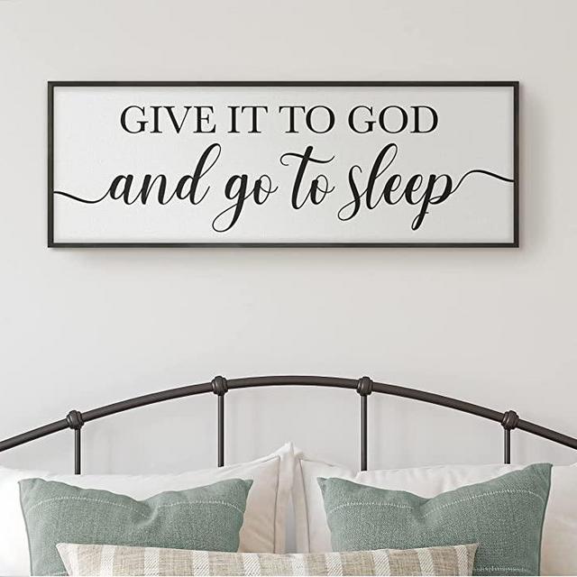 Vivegate Give It To God And Go To Sleep Wall Decor - 42"X15" Give It To God And Go To Sleep Wall Decor for Bedroom Wall Decor Above Bed for bedroom Aesthetic And Minimalist Wall Art (Black)