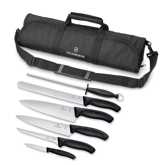 Victorinox Swiss Classic 7 Piece BBQ Cutlery Roll Set Black