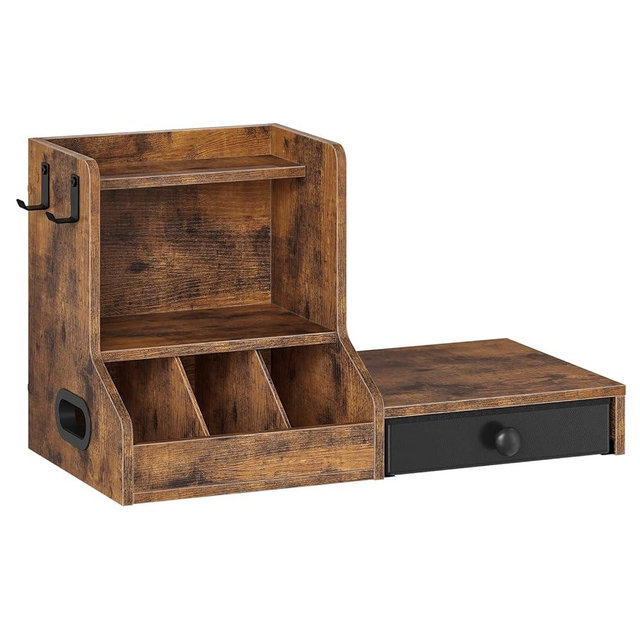 HOOBRO Coffee Mug Tree, Coffee Mug Cup Holder with Drawer for 25K-Cup Pods, Mug Display Stand with 2 Hooks, 3 Tier Mug Stand Rack for Countertop, Holds Syrup, Tea Bags, Rustic Brown and Black BF05CR01