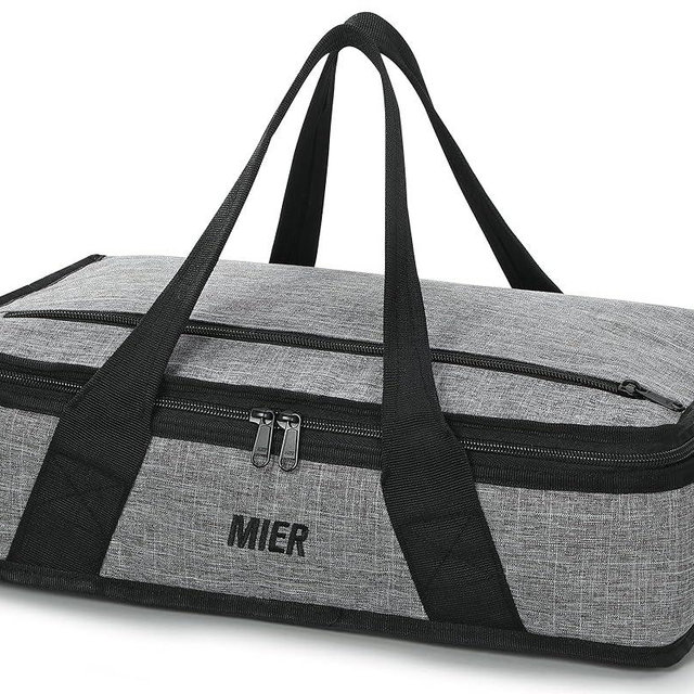 MIER Insulated Casserole Carrier for Hot or Cold Food Thermal Food Carrier Bag for Lasagna Potluck Parties Picnic Cookouts, Fits 9"x13" Baking Dish/Foil Pan, Gray