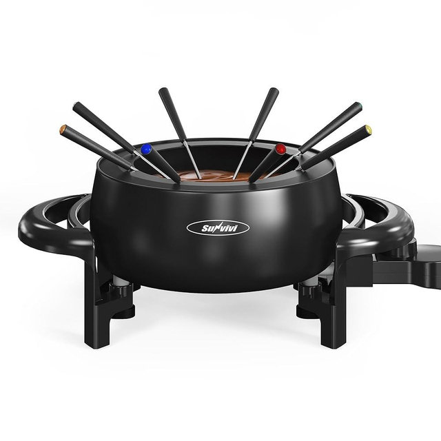 SUNVIVIPRO Fondue Pot, Electric Fondue Pot Set for Cheese & Chocolate,Temperature Control, 8-Color Coded Forks, for Cheese, Chocolate, Hot Oil, Broth, 3 Quarts