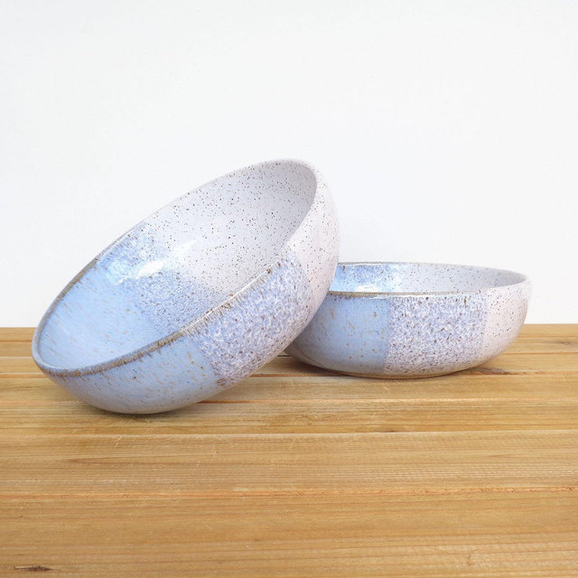 Pasta Bowls in Castille Blue and Glossy White Glazes, Set of 2