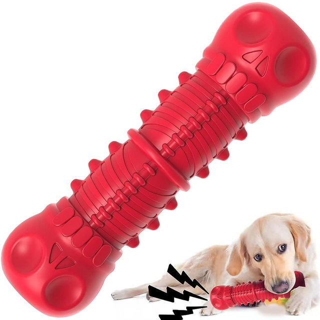 ZIKATON Dog Squeaky Toys for Aggressive Chewers, Durable Dog Chew Toys for Large Medium Breed Dog, Dog Toys, Tough Durable Dogs Toys with Natural Rubber (Red, for Larege Dogs)
