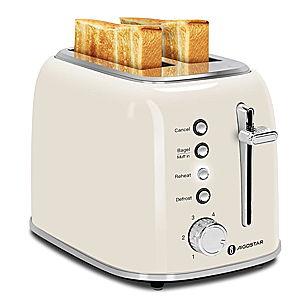 Aigostar Toaster 2 Slice, Retro Extra-Wide Slot Toasters Best Rated Prime for Toasting Bagels, Breads, Waffles & More, Cancel, Defrost & 6 Browning, Removable Crumb Tray, Stainless Steel, Cream White