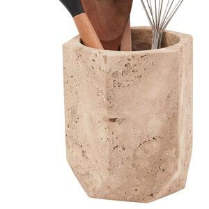 Marble Utensil Holder 6.5 Inch Travertine Cooking Utensil Crock for Countertop Storage, Modern Stone Utensils Caddy, Spoon & Spatula Organizer for Farmhouse Kitchen Decor
