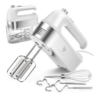 Hand Mixer Electric, 450W Kitchen Mixers with Scale Cup Storage Case, Turbo Boost/Self-Control Speed + 5 Speed + Eject Button + 5 Stainless Steel Accessories, For Easy Whipping Dough, Cream, White