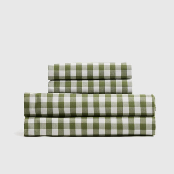 Organic Crisp Percale Gingham Sheet Set - Olive, King