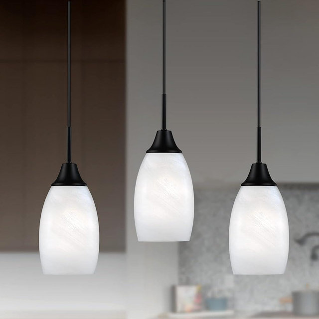 Viinew Mini Glass Pendant Light,4.72" Black White Glass Pendant Lights 3-Pack Handblown White Art Oval Glass Hanging Pendant Light for Kitchen Island,Dining Room,Living,Foyer,Hallway, Entry