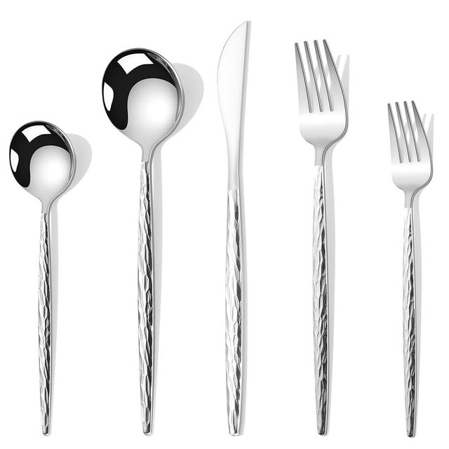 Joincook Hammered Silverware Set,30 Piece Stainless Steel Flatware Set,Modern Cutlery Set Service for 6,Includes Spoon Fork Knives Set,Home Kitchen and Restaurant,Dishwasher Safe (Silver)