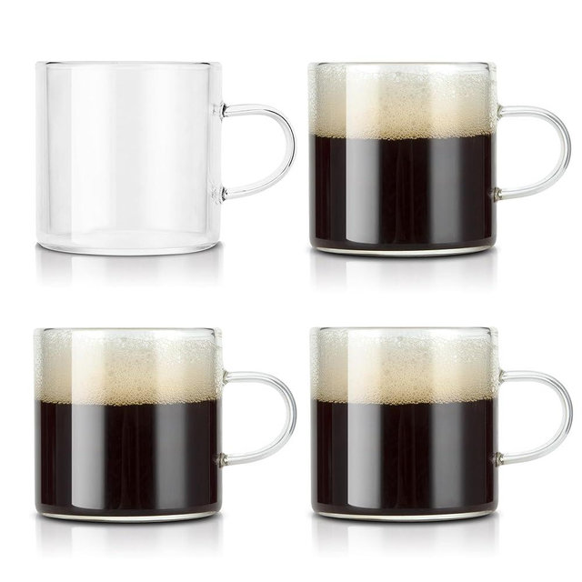 YMMIND 4-Pack 4oz Espresso Cups Espresso Shot Glasses with Handle, Small Glass Coffee Cups, Espresso Mugs Demitasse Cups Cappuccino Cup for Hot or Cold Latte, Tea, Microwave Dishwasher Safe