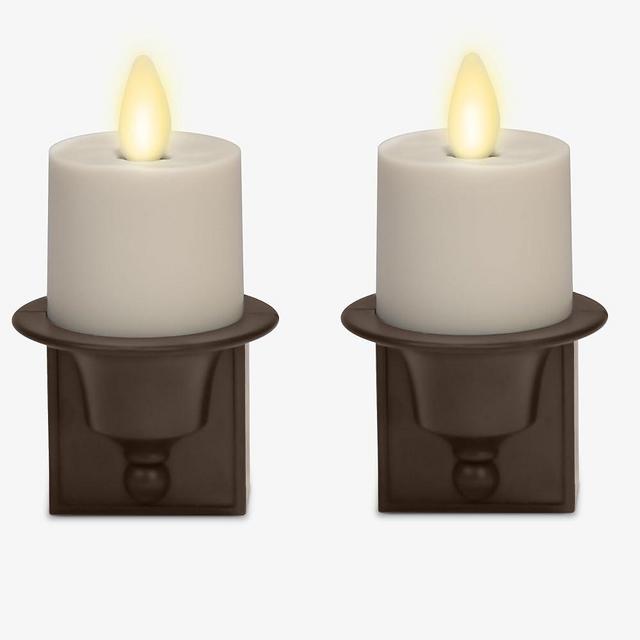 Luminara Set of 2 Flameless Candle Nightlight (Bronze) Plugs into Vertical Outlet Only - Dusk to Dawn Sensor Auto Switch On/Off
