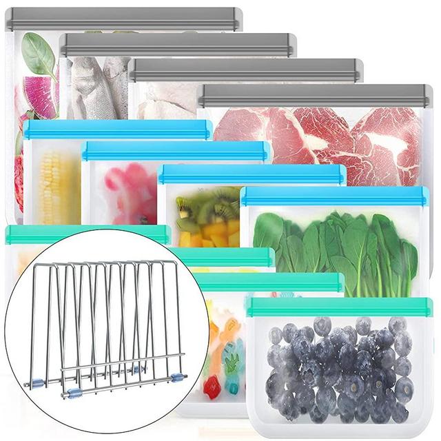Reusable Storage Bags,12 Pack BPA Free Reusable Freezer Bags (4 Reusable Sandwich Bags, 4 Reusable Snack Bags, 4 Reusable Gallon Bags), Leakproof Reusable Silicone Food Bags