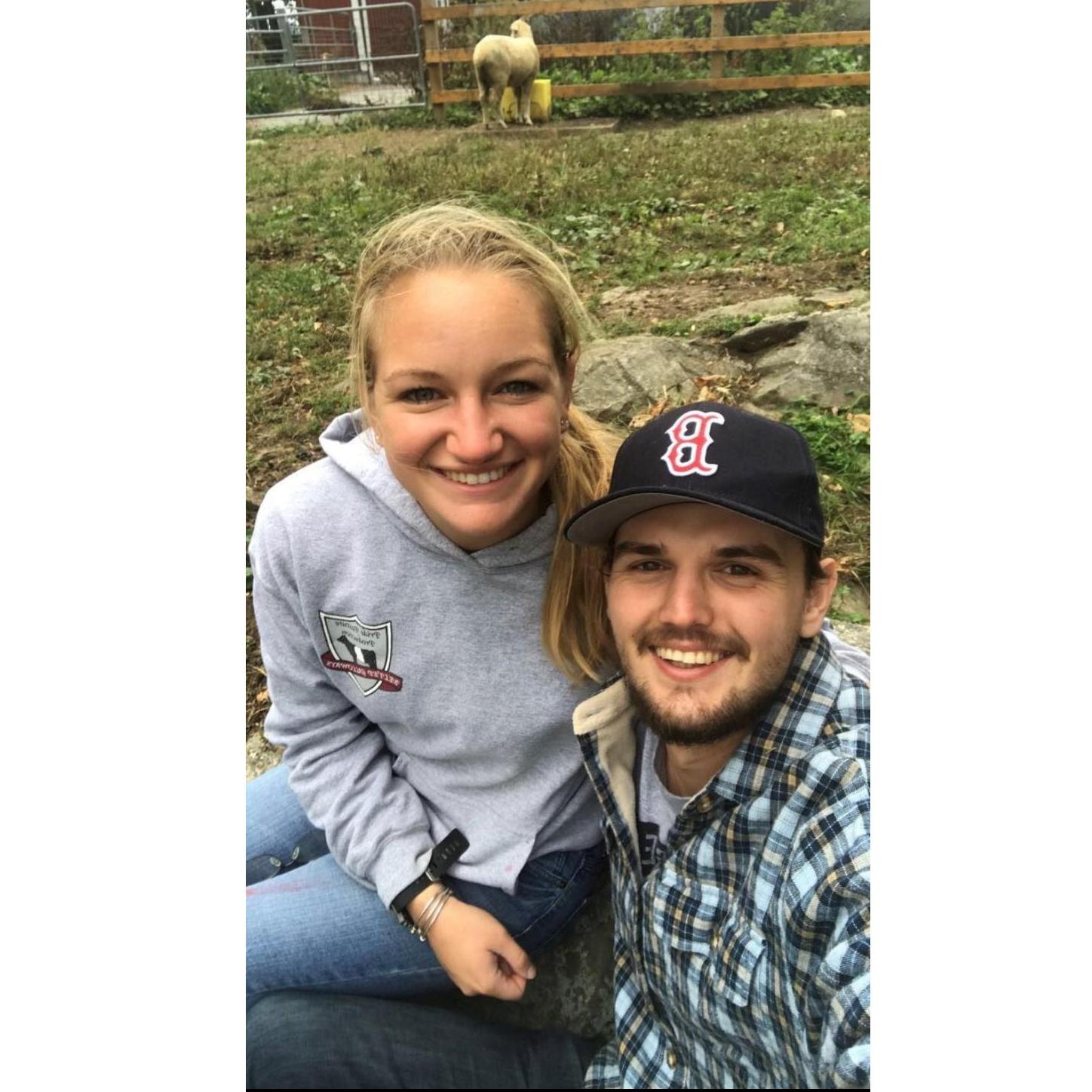 At the farm at Tufts where Chelsey worked during veterinary school