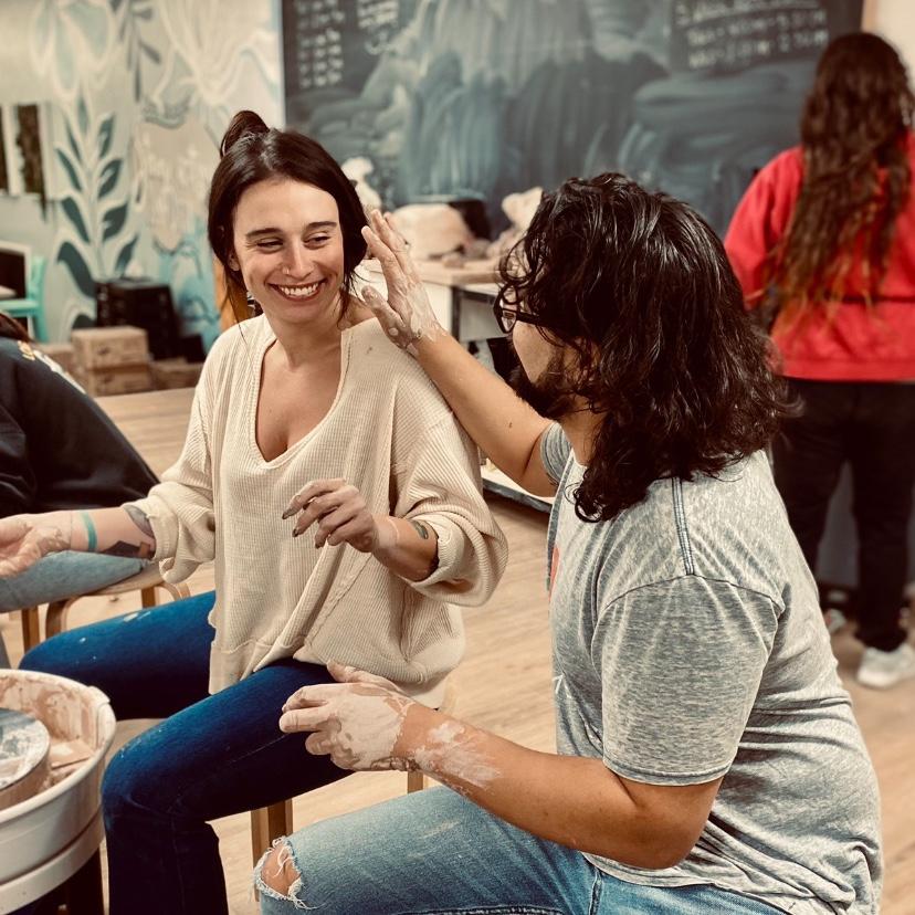 Throwing clay for Chelsea's birthday