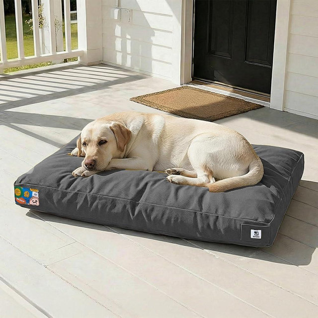Sytopia 42 Inch Canvas Indestructible Outdoor Dog Bed for Extra Large Dogs, Chew Proof Dog Bed with Waterproof Washable Removable Cover, Indoor Patio Pet Pad for Crate, Dark Grey