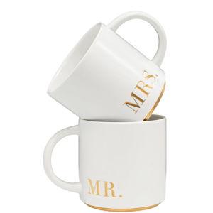 COLLECTIVE HOME - Mr. & Mrs. Ceramic Mugs, Wedding Gift Set, Perfect Luxury Couple's Gift, Elegant Design, Premium Ceramic, 2-Piece Set (MR & MRS)