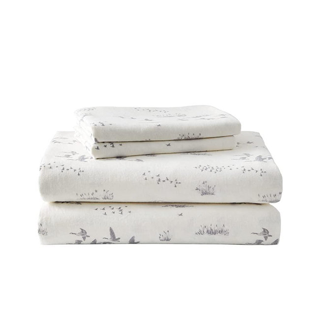 Eddie Bauer Home - Flannel Collection - 100% Cotton Bedding Sheet Set, Pre-Shrunk & Brushed For Extra Softness, Comfort, and Cozy Feel, King, Geese Meadow